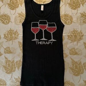 Rhinestone Wine Glass Therapy Shirt.  New without tags. Size S